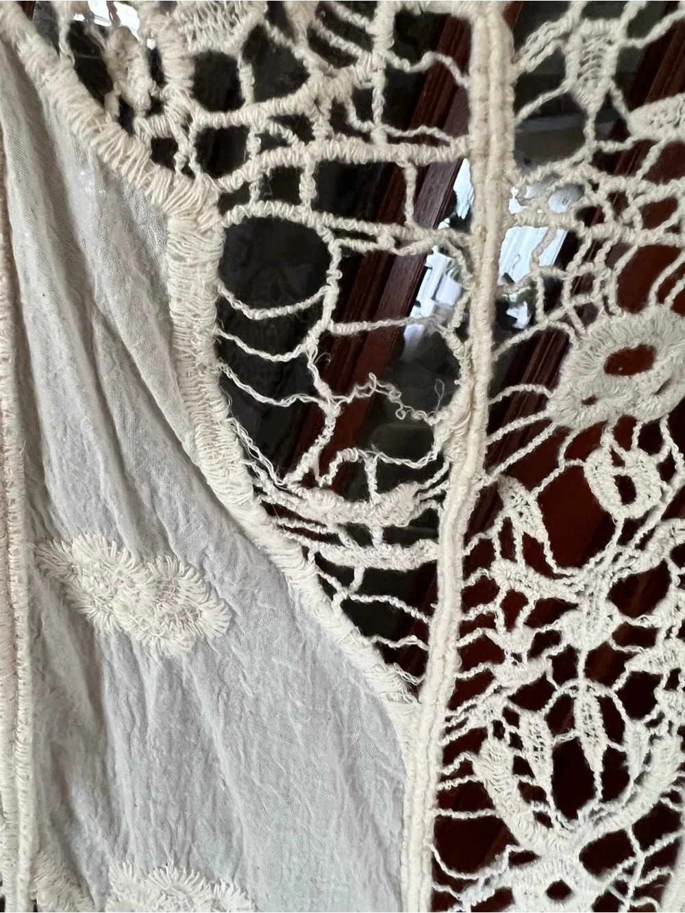 Boho Crochet Lace Open-Front Vest - Cream